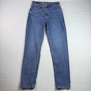 American Eagle Mom Jeans Womens 4 Long Medium Wash High Rise Tapered Stretch